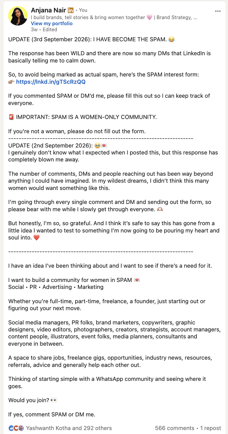 SPAM Collective LinkedIn launch post